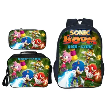 

New 3pcs/set Cartoon Children Sonic Shadow Printing Backpack Kids School Bags Boys Girls Primary Schoolbag Students Backpacks
