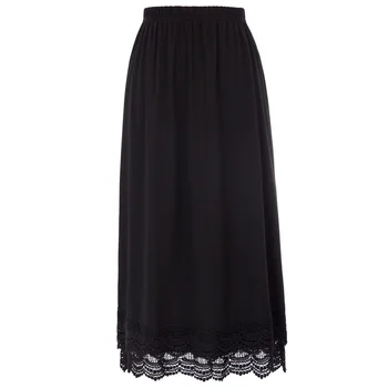 

Soft Long Skirt Cotton Crochet Hemline Pleated Solid Casual Plus Size Pull On Vintage Loose
