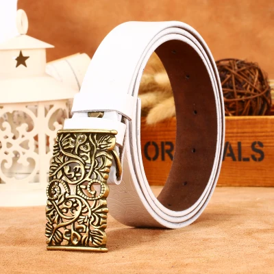 

2020 Top Genuine Leather Women's Belt flower Wide Buckle Rivet Belt For Women Ceinture