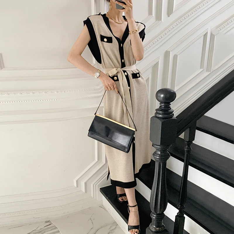 New Summer Sweater Women Dress Sleeveless Sweaters Knitted Dresses Womens Long Loose Maxi Oversize Knitting Robe Vestido