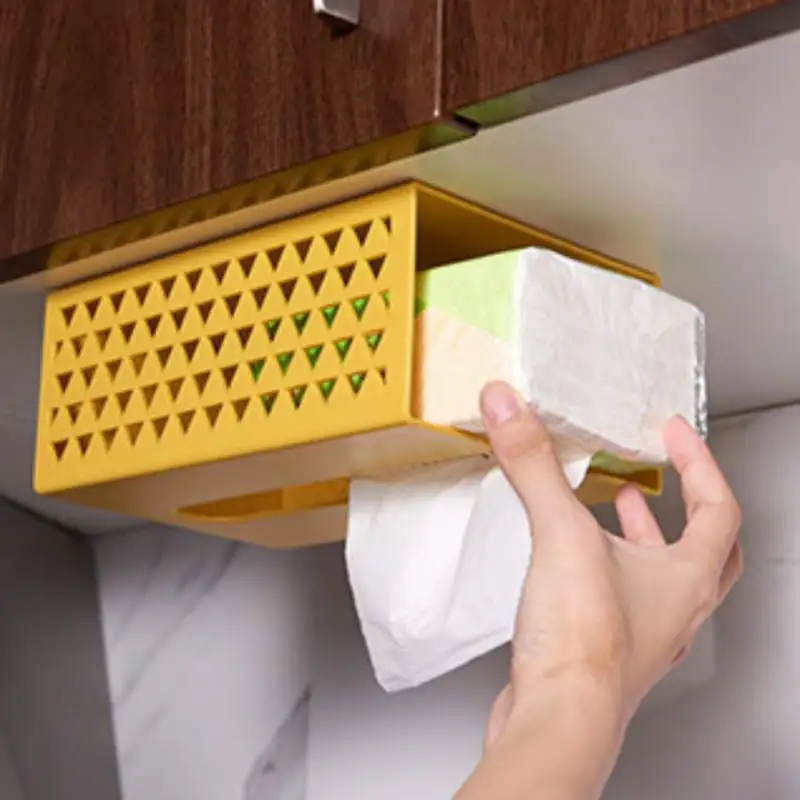 

1PCS Multifunction Diamond Bin Hollow Out Container Tissue Bin Wall Hanging Shelf Nail-free Debris Storage Cassette Tissue Box