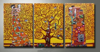 

100% Hand-painted High Quality Gustav Klimt Canvas Painting Reproduction 3 Panel Wall Art for Living Room Home Decoration