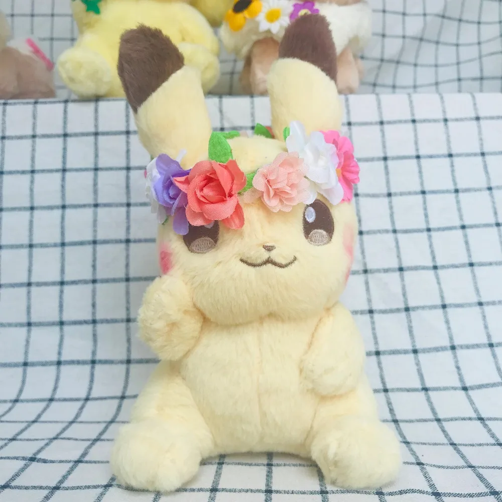 TAKARA TOMY Покемон Eevee Пикачу плюшевая игрушка милая Аниме Кукла Kawaii венок животное чучело подарок для подруги хобби коллекционная