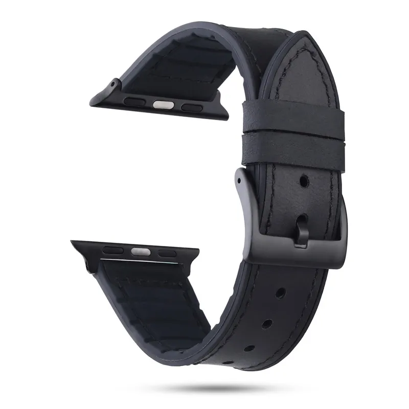 Black Для Apple Watch Series 5 4 3 2 1 силиконовый браслет кожаный ремешок для наручных часов iWatch, 40/44/38 мм/42 мм браслет Для мужчин/Для женщин наручный ремень аксессуары - Цвет ремешка: Black