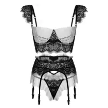 Женское нижнее белье размера плюс, сексуальный кружевной комплект нижнего белья, беспроводной бюстгальтер с подвязками, стринги, нижнее белье komplet bielizny damskiej W