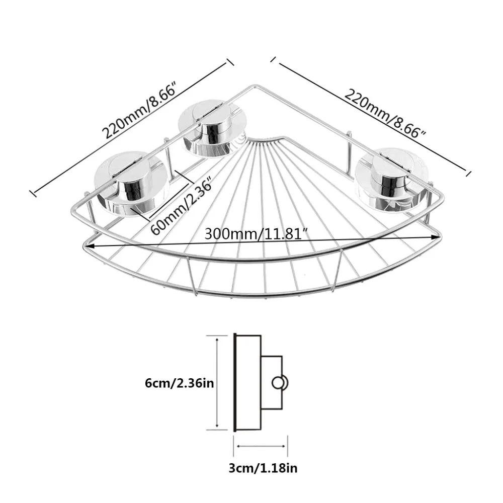 Нержавеющая сталь бесшовный присоска шкаф настенный штатив корзина для хранения сильный Треугольники стеллаж для выставки товаров Ванная комната аксессуар