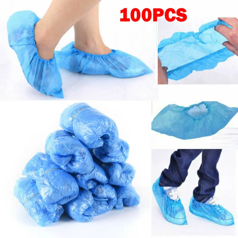 100PCS Disposable Shoe Cover Overshoes Anti Slip Plastic Cleaning Boot Safety UK 