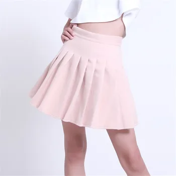 

Autumn Spring Fashion Slim Solid Color SML High Waist 2 Colors Woman Casual Mini Skirt Lady A-line Skirt Woolen Pleated Skirt