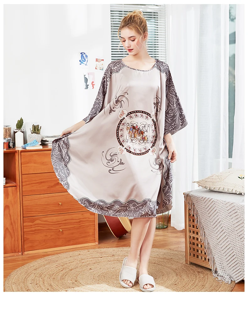 YaoTing новые шелковые пижамы женские летние пижамы с рукавами «летучая мышь» домашнее платье 7050/7013