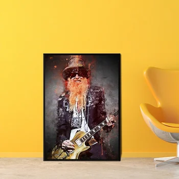 Billy Gibbons ZZ Top Guitarist and Singer Painting Printed on Canvas 2