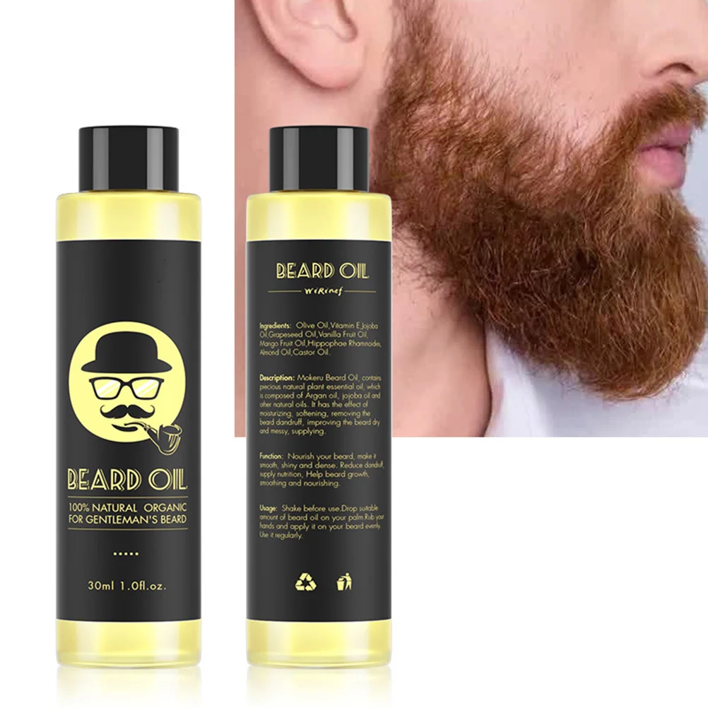 Aceite para la barba de 30ml, aceite Natural para el crecimiento de la barba, tratamiento para el cuidado de la barba brillante