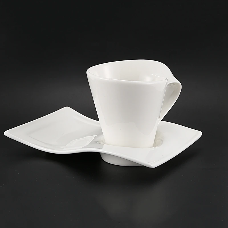 Creative Wave Ceramic Fancy Coffee Cup and Saucer Set European Small Luxury Couple 200 Ml Coffee Cup