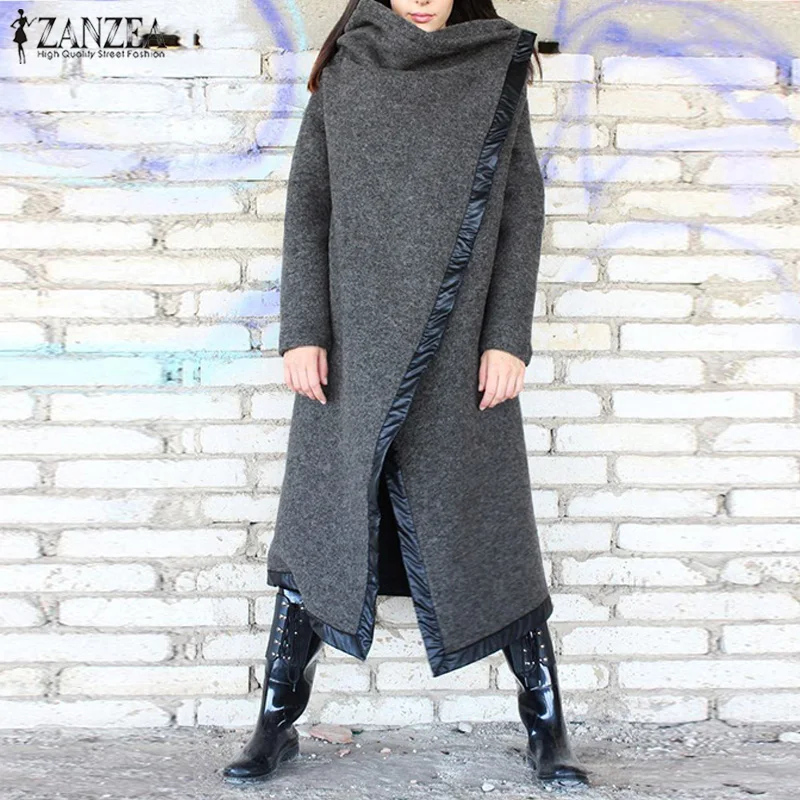 Finest  Plus Size Winter Coats Wool Overcoats ZANZEA Women Winter Outwear Long Sleeve Trech Chaqueta Mujer 