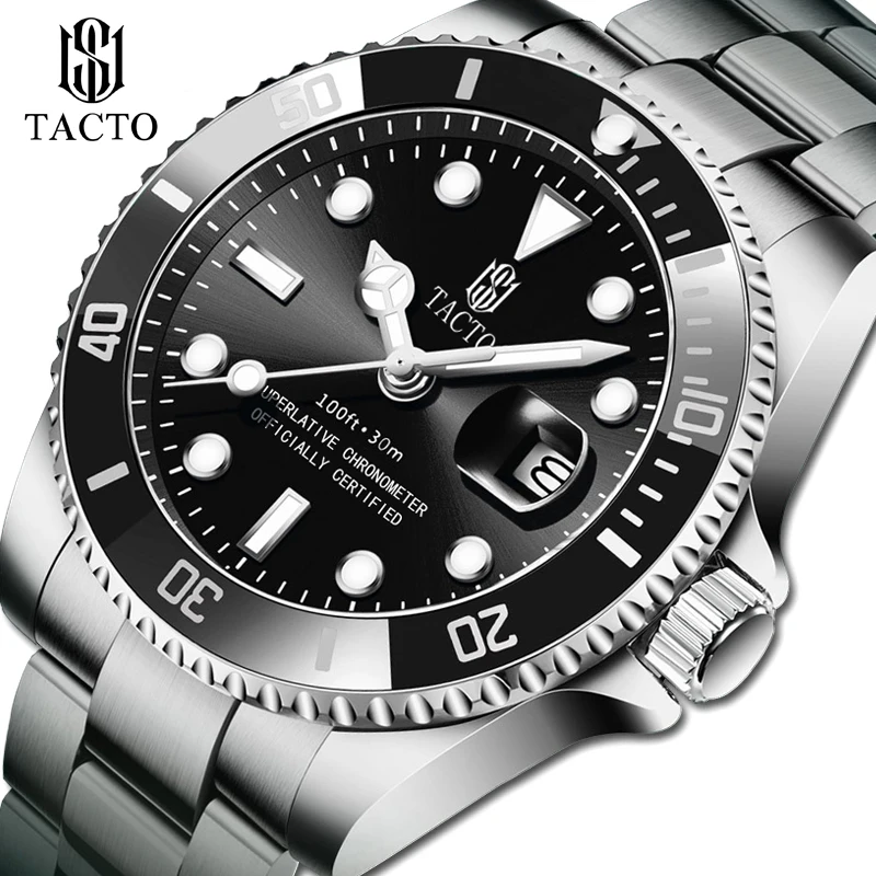 2021 New Arrivals Hot Selling TACTO Luxury Sports Watches Sub-Black Diver Watch Steel Quartz Wristwatch Waterproof Montre Homme | Наручные
