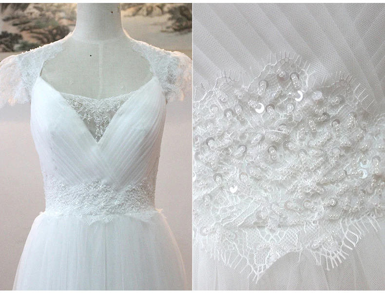 Новое простое пляжное кружевное платье невесты с рукавами-крылышками, разрез сбоку, белые/Свадебные платья цвета слоновой кости, платье большого размера