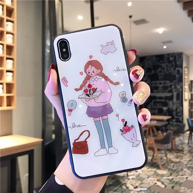 Для iPhone X XS MAX XR 8 8 Plus 7 7 Plus 6 6S 6S Plus закаленное стекло милый мультяшный слон чехол Блестящий Бампер Защитный ковер