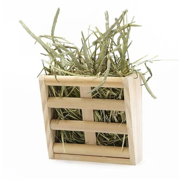 

Rabbit Fodder Wooden Hay Feeder Manger Rack Stand Food Bowl Guinea Pig Pet Grass Holder