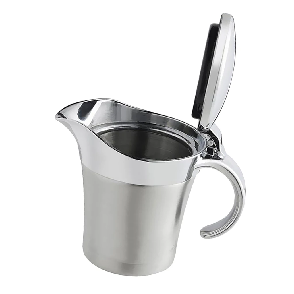 Double Wall Insulated Stainless Steel Gravy Boat and Sauce Jug with Hinged Lid, 450ml Capacity, Milk Jug