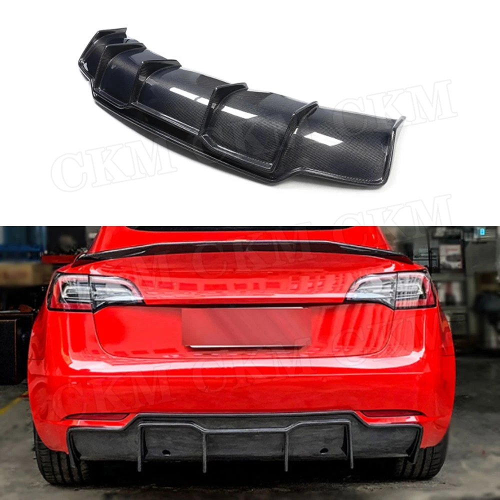 Задний диффузор для губ из сухого углеродного волокна для Tesla модель 3 FRP плавники в стиле акулы, накладка на бампер автомобиля