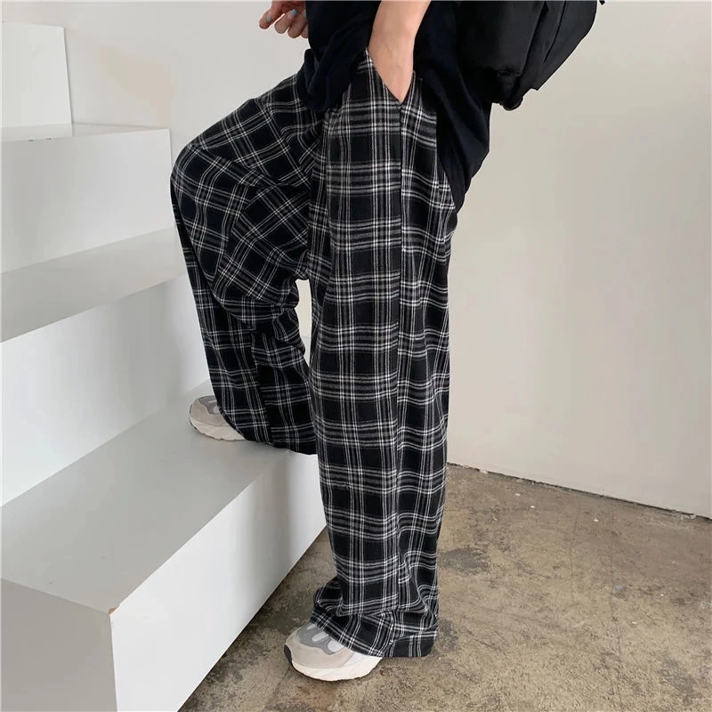 

Oversize 3XL Plaid Pants Women Casual Loose Wide Leg Trousers Ins Retro Teens Straight Trousers Hip-hop Unisex Streetwear