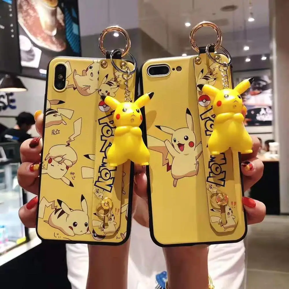 

Cute Cartoon Holder Case For iphone XR X Xs max Case For iphone 7 8 6 6s plus Solid Color Wrist Strap Back Oblique Cover case