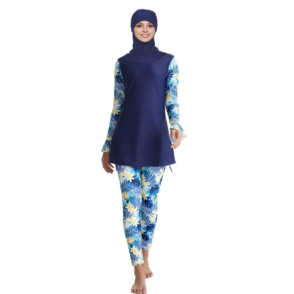 Большие размеры мусульманский для плавания одежда Burkinis купальный костюм пляжный купальный костюм полный охват Мусульманский купальник для мусульман женщин скромный хиджаб - Цвет: Светло-голубой