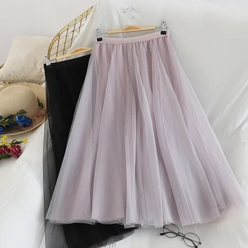 

Gauze Skirt Female 2020 New High Waist Slimming Big A- line Veil
