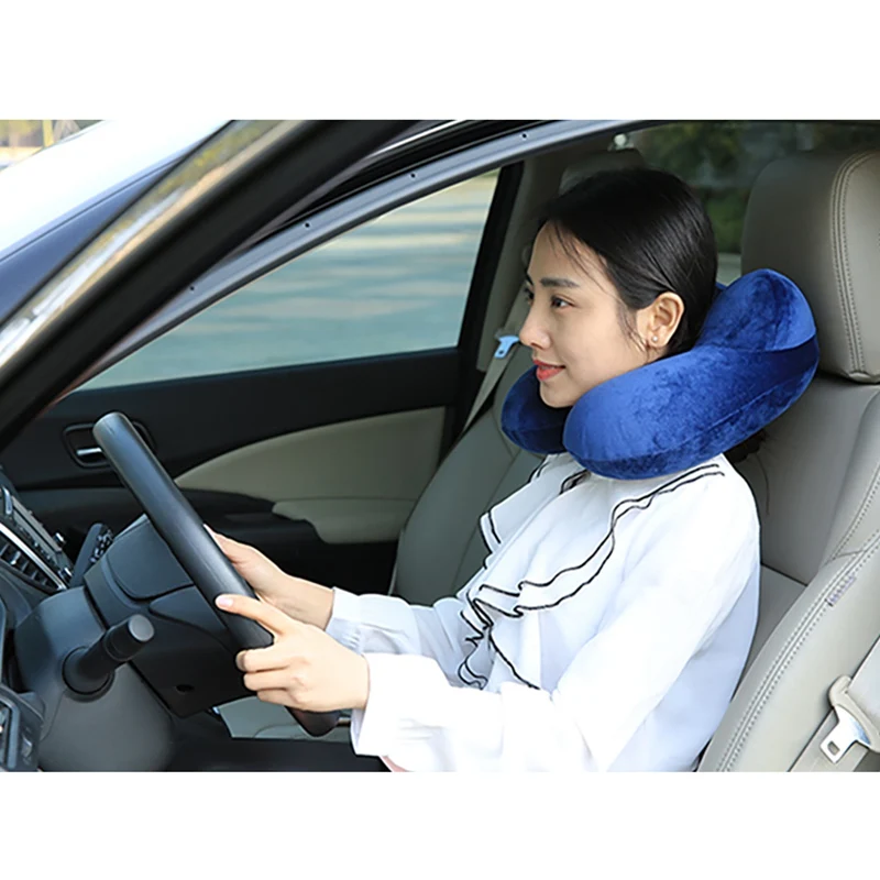 Воздушная надувная u-образная дорожная подушка для шеи с маской глаз и сумкой