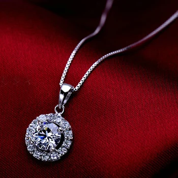 

18K White Gold 1 Carat Moissanite Diamond Women Pendant Necklaces Round Wedding Party Engagement Anniversary Necklaces VVS
