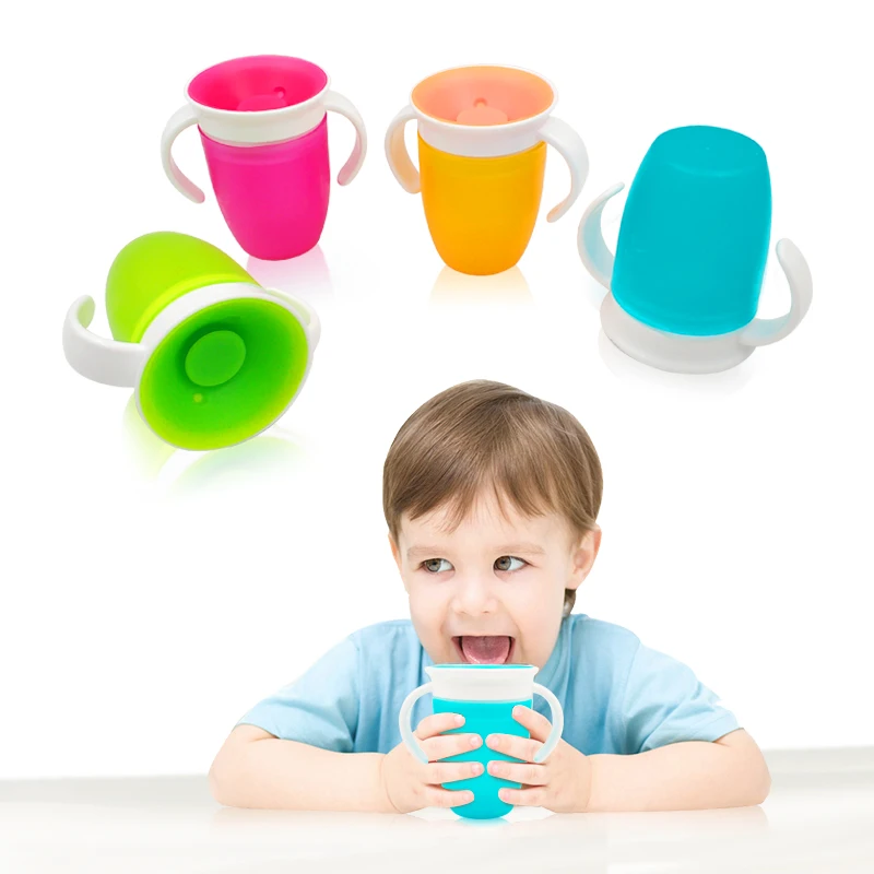 360 Degrees Can Be Rotated Baby Learning Drinking Cup With Double Handle Flip lid Leakproof Magic Infants Water Cups Bottle |