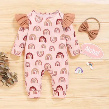 

2020 Newborn Baby Girl Romper Rainbow Printed Long Sleeve Autumn Winter Cotton Romper Kid Jumpsuit Playsuit Outfits Baby Clothes