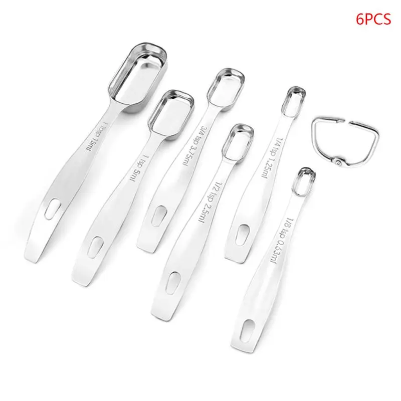 

6Pcs/set Stainless Steel Measuring Spoons Clear Marks Detachable Ring Dry Liquid Ingredients Baking Kitchen Accessories