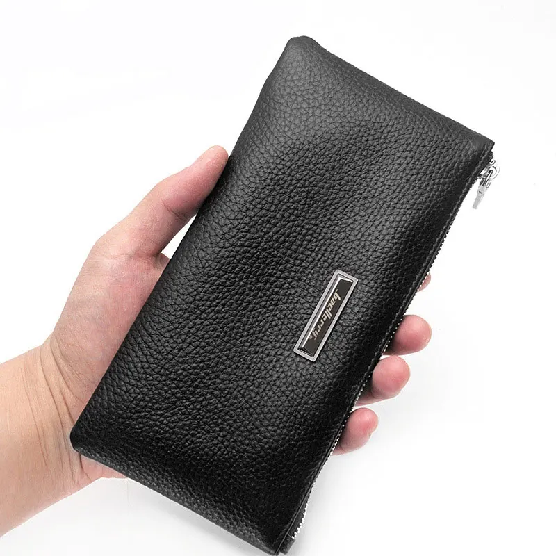 

2020 Wallet Men's Handbag Cowhide Purse Soft Leather Long Wallet Multifunctional Zipper Lychee Pattern Clutch Coin Purse