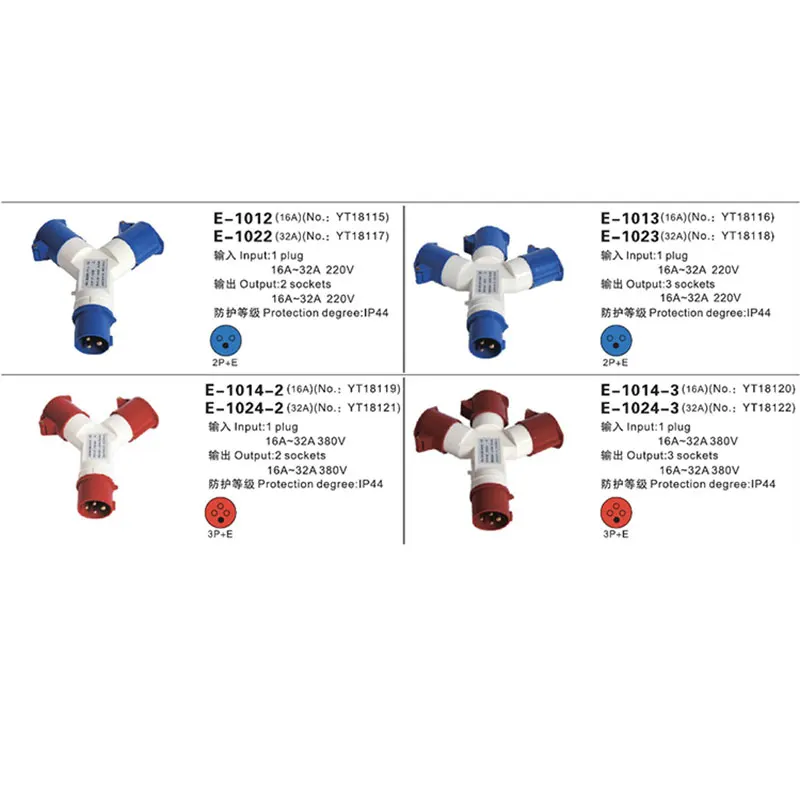 Промышленная вилка и розетка 16A 32A 3 полюса 4 полюса ip44 вход 1 штекер выход 2 гнезда 3 гнезда водонепроницаемый 220 В 380 В 415 В