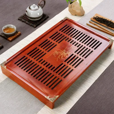 XMT-HOME прямоугольный деревянный чайный столик из массива дерева сервировочный чайный лоток для церемонии стол китайский чайный набор кунг-фу аксессуары - Цвет: 43x28x6cm