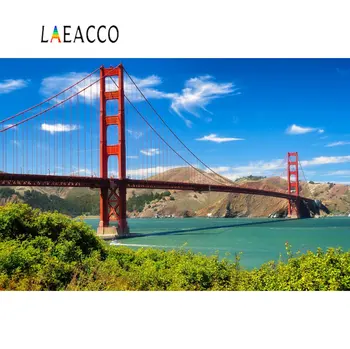 

Laeacco San Francisco Sea Bridge Cloudy Blue Sky Grass Scenic Photography Backdrops Photo Backgrounds Photocall Photo Studio
