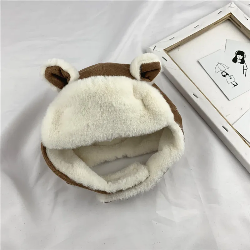 Осенне-зимние детские шапки, теплая шапка для мальчиков и девочек, замшевые наушники с рисунком оленя, Детские утепленные плюшевые шапки, детские вязаные шапки