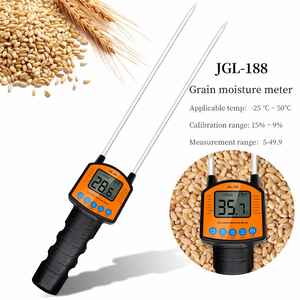 Digital Grain Moisture Meter JGL-188 Hygrometer with Measuring Probe For Corn Wheat Rice Bean Peanut Sorghum Humidity Tester microhardness test
