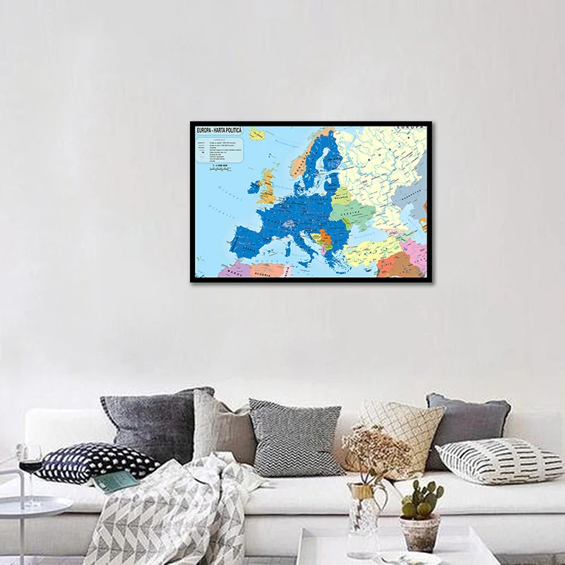 59x42cm Canvas Europe Map In Romanian Decorative Map of Europe Posters Bar Decoration Wall Sticker Room Home Office Supplies