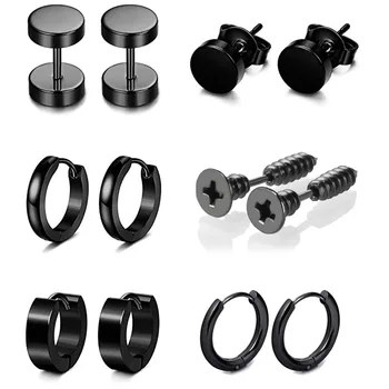 

6 Pair/set Trend Men Women Stainless Steel Personality Punk Earrings Unisex Ear Buckle Stud Jewelry