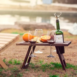 Tables carrées en bois portables en plein air, casier à verres à vin, plateau à Fruits, jardin, Camping, Mini Table pliante pour tourisme 