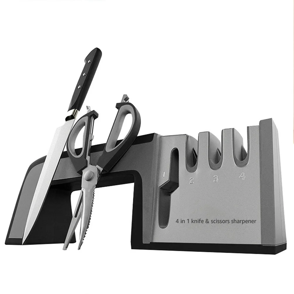 

Knife Sharpener 4 In 1 Diamond Coated&Fine Rod Knife Shears And Scissors Quick Sharpening Stone System Stainless Steel Blades