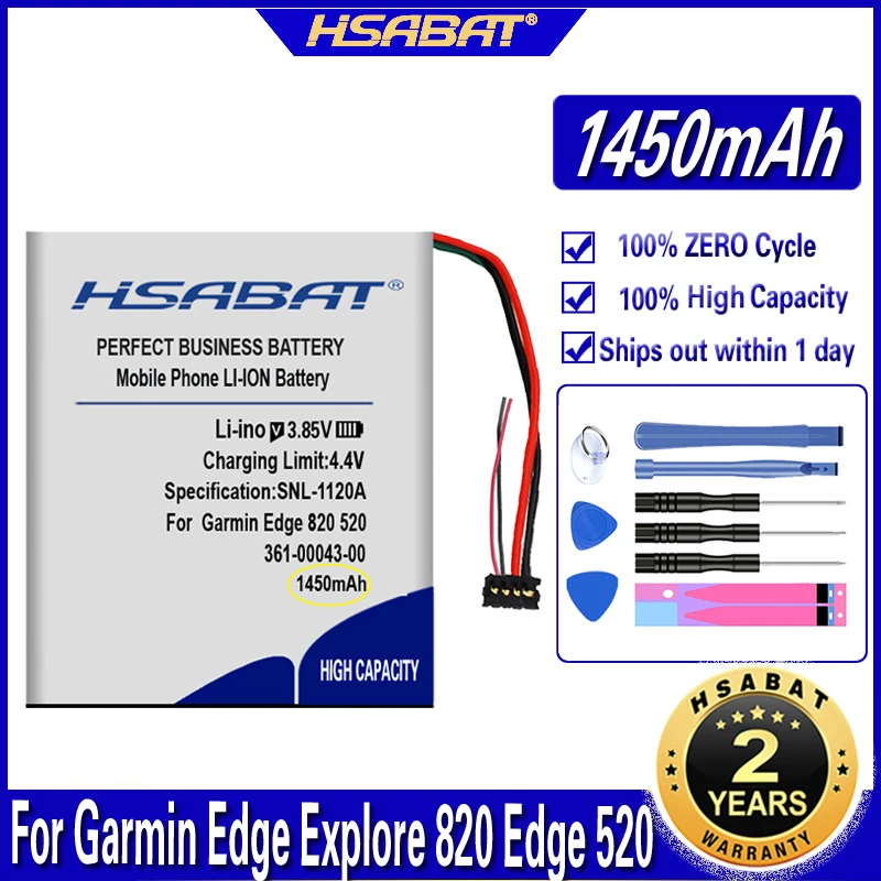 HSABAT 361-00043-00 1450mAh Battery for Garmin Edge Explore 820 Edge 520 500 200 205 GPS Edge 520 plus Edge820 Edge 820