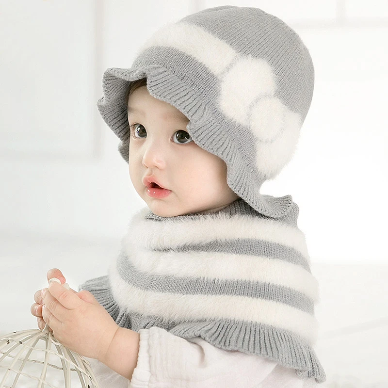 2 шт., зимняя плюшевая шапка для маленьких девочек, милая шапка принцессы, шаль, шарф для девочек, шапка s, зимний теплый вязаный шарф, шаль