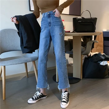 

Streetwear 2020 Spring Summer Ripped Jeans For Women Casual High Waist Blue Hole Denim Pants Jeans For Female Vaqueros Mujer New