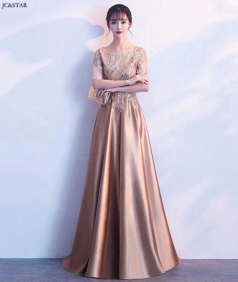 Vestidos de fiesta largos elegantes de gala boda Новое Кружевное сатиновое платье трапециевидной формы с коротким рукавом цвета шампанского, золотого, серебряного, красного, черного цвета для гостей на свадьбу