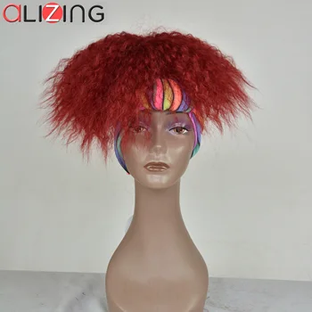 

Alizing Short Kinky Curly Red Silky Soft Headband Wig Natural Synthetic Full Wig Heat Resistant Hairs For African American Women