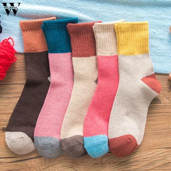 

Womail Women's Color Matching National Wind Thickening Warm High Luokou Medium Socks Women Socks