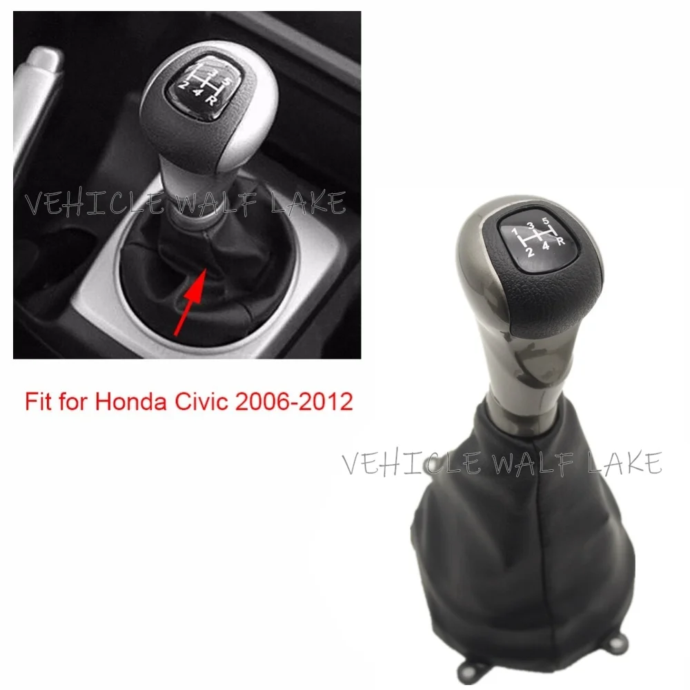 5 / 6 Speed Gear Stick Shift Knob Black Leather Boot For Honda Civic Dx Ex Lx 2006 2007 2008