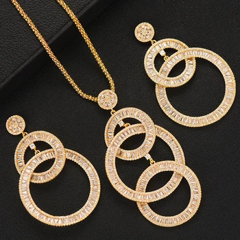 

GODKI 2PCS Charms Women Wedding Necklace Earring Sets Jewelry Sets For Women Wedding Brides Full Cubic Zirconia Inlaid Jewelry